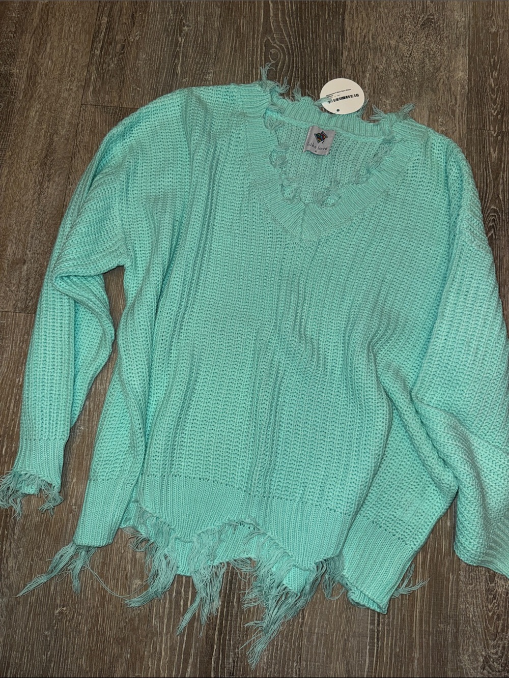 Distressed V-Neck Sweater - Mint Green